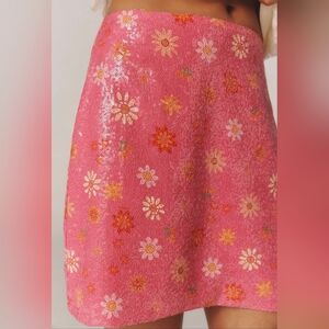 FARM Rio Pink Sequin Floral Mini Skirt